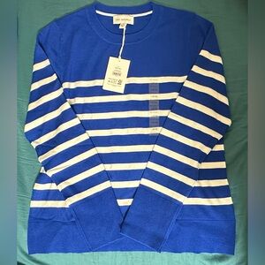Vibrant Blue and White Striped Crewneck Sweater